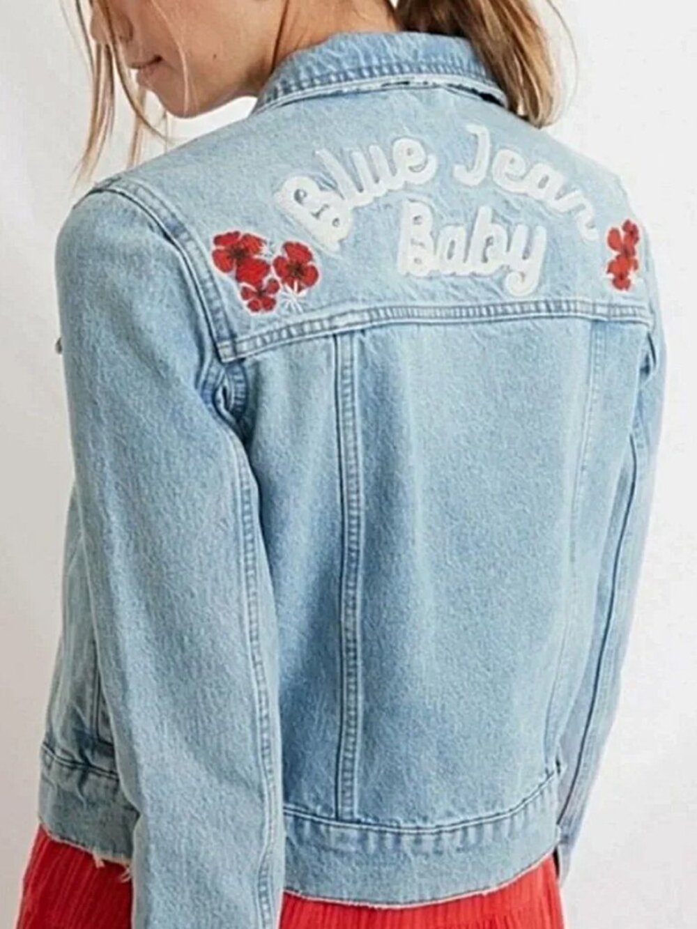 Marine Layer Blue Jean Baby Embroidered Denim Jacket Size XL - Picture 2 of 7